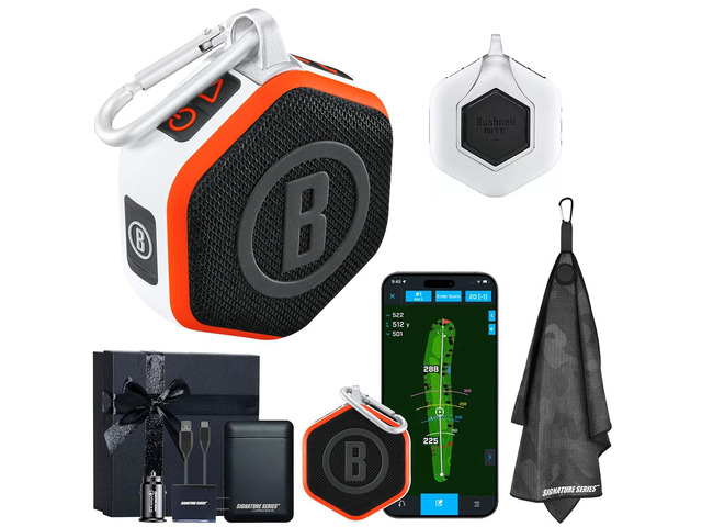 Bushnell Golf Wingman Mini GPS Speaker (Orange/White) Magnetic Mount, Music & Audible Distances for 38,000+ Courses, Carabiner Clip, Waterproof,...