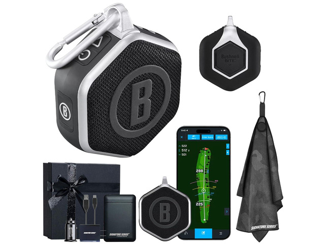 Bushnell Golf Wingman Mini GPS Speaker (Black/Silver) Magnetic Mount, Music & Audible Distances for 38,000+ Courses, Carabiner Clip, Waterproof,...
