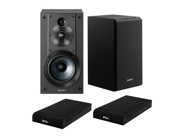 SSCS5 3-Way 3-Driver Bookshelf Speaker System Bundle (Black) Isolation Pads, (2 items)