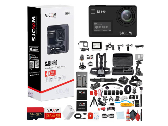 SJ8 Pro 4K UHD Action Camera Touchscreen Gyro Stabilization Cam with Dual Screens Waterproof Case External Mic Support Ultra HD Vlogging Camera...
