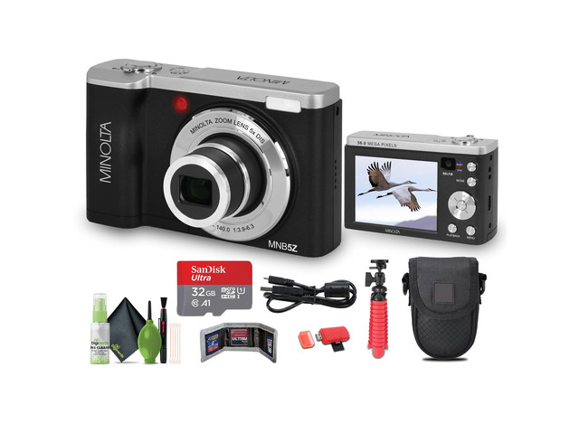 MNB5Z 56MP Dual Lens Point & Shoot Digital Camera with 5X Optical Zoom & 5K Ultra HD Video Bundle with 32GB Memory Card + Vlogger Tripod + Bag +...