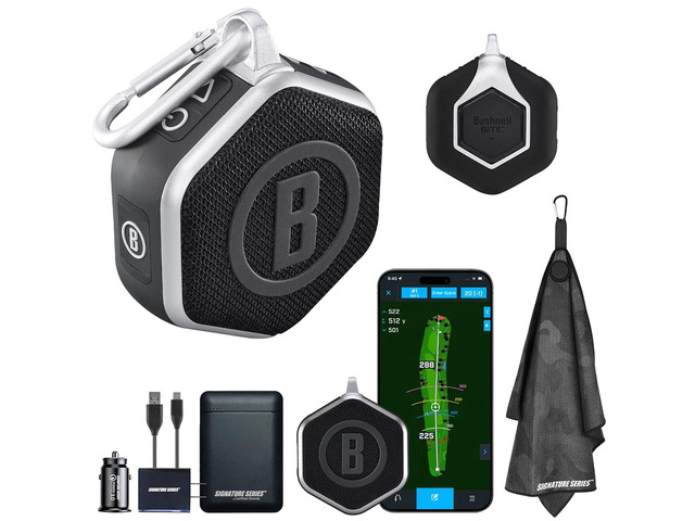 Bushnell Golf Wingman Mini GPS Speaker (Black/Silver) Magnetic Mount, Music & Audible Distances for 38,000+ Courses, Carabiner Clip, Waterproof,...