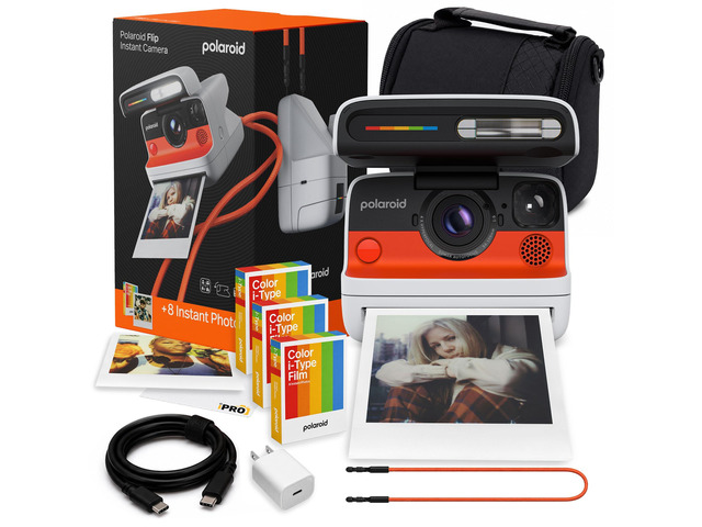 Flip Instant Camera in White + Film (24 Exposures) Bundle Camera with Film, Sonar Autofocus, 4-Lens System, Ideal for Travel, Parties & Instant...