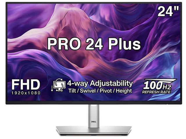 PRO 24 Plus 24' FHD IPS Monitor 4-Way Adjustability Tilt/Swivel/Pivot/Height, Anti-Glare, Flicker Free, 250 nits, VESA Mount, Displayport, HDMI,...