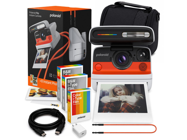 Flip Instant Camera in White with Film (24 Exposures) Bundle Camera with Film, Sonar Autofocus, 4-Lens System, Ideal for Travel, Parties &...