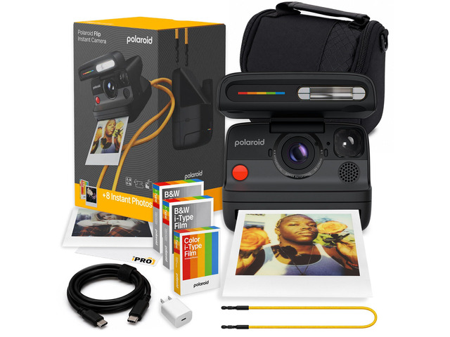 Flip Instant Camera in Black with Film (24 Exposures) Bundle Camera with Film, Sonar Autofocus, 4-Lens System, Ideal for Travel, Parties &...