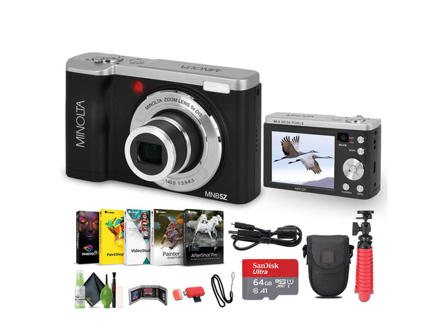 MNB5Z 56MP Dual Lens Point & Shoot Digital Camera with 5X Optical Zoom & 5K Ultra HD Video Bundle with 64GB Memory Card + Vlogger Tripod + Bag +...