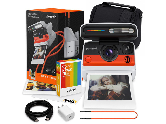 Flip Instant Camera in White + Film (8 Exposures) Bundle Camera with Film, Sonar Autofocus, 4-Lens System, Ideal for Travel, Parties & Instant...