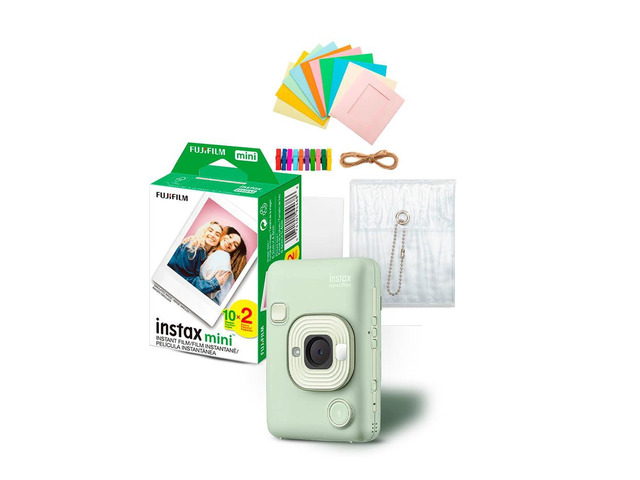 Instax Mini LiPlay Hybrid Instant Camera Bundle (Matcha Green) Twin Film Pack (20 Exposures), Accessory Kit, Smartphone Printer, (3 items)