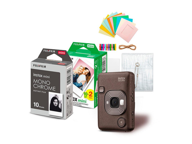 Instax Mini LiPlay Hybrid Instant Camera Bundle Twin Film Pack (20 Exposures), Accessory Kit, Smartphone Printer (Deep Bronze), (4 items)
