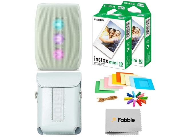 Instax Mini Link 3 Smartphone Printer Sage Green Bundle with a Matching Protective Case, Twin Pack Instant Film (20 Sheets), Hanging Photo Frames,...