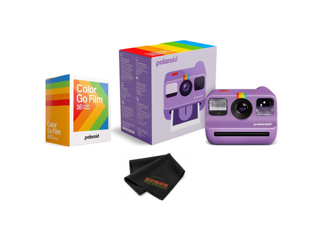 Go Generation 2 - Mini Instant Film Camera (Purple) Bundle with Double Pack of Color Go Film (16 Photos)