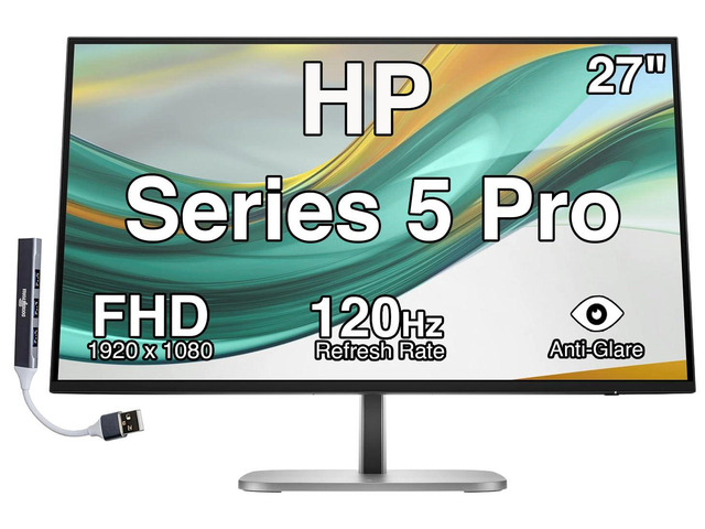 Series 5 Pro 27' FHD IPS Monitor with 120 Hz 350 Nits, 5ms Response Time Anti-Glare, Flicker Free, VESA Mount (100mm), Adjustable Height, Swivel,...