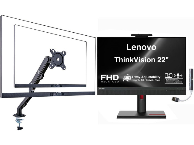 ThinkVision 22' FHD IPS Conferencing Monitor with 4ms Response Time Anti-Glare, VESA Mount (100 x 100mm), Adjustable Height, Tilt, Swivel, Pivot,...