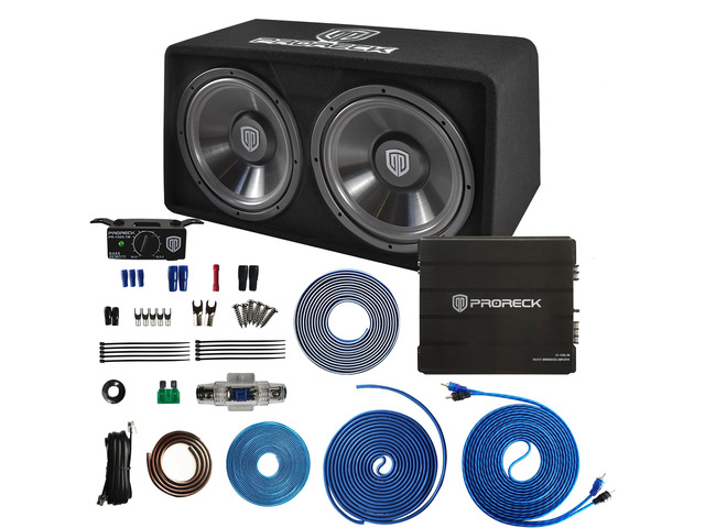 PR-122M Complete 1500W Dual 12' Car Subwoofer, Includes Loaded Enclosure with Mono Block Amplifier,Wiring Installation Kit