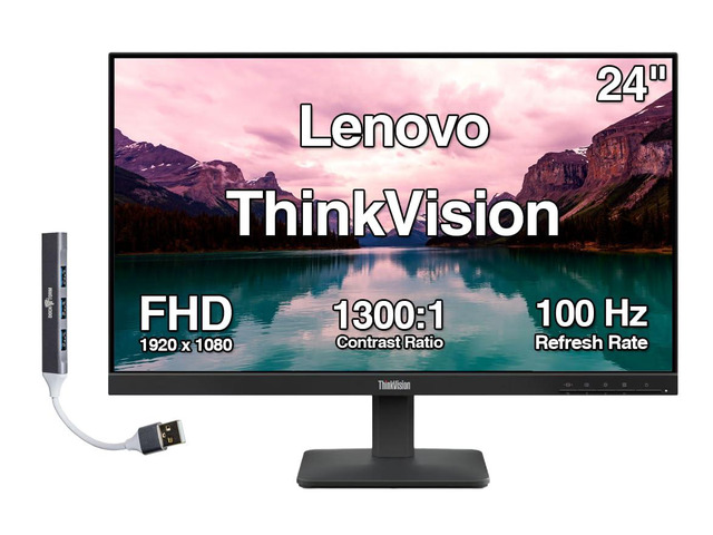 ThinkVision 24' FHD IPS Monitor w/ 100 Hz Refresh Rate, VESA Mount 4ms Response Time, Flicker Free, Anti-Glare, HDMI & Dockztorm USB Port...