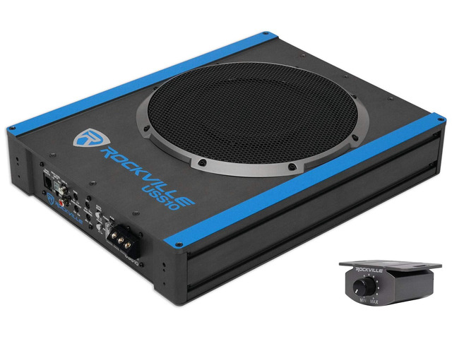 USS10 10' Slim Under-Seat Active Powered Car/Truck Subwoofer 800W Peak / 200W RMS, Bass Knob, CEA-2006 Compliant, RCA and High Level Inputs, Auto...
