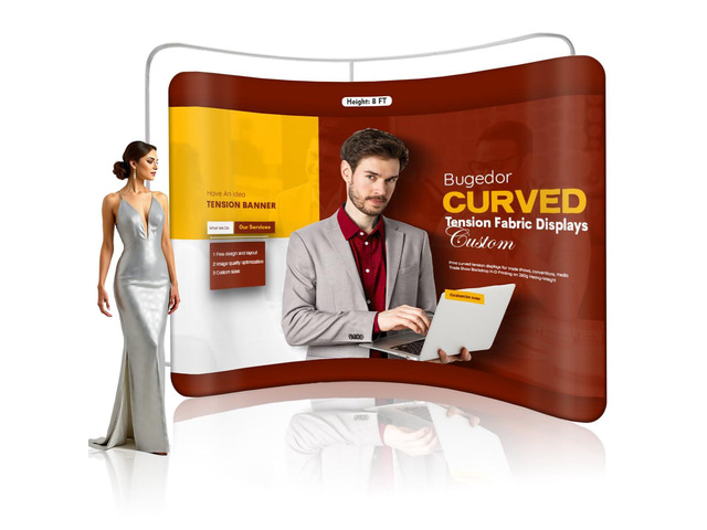 Curved Tension Fabric Backdrop Display Trade Show Backdrop 8x10 FT Custom Tension Banner with Your Logo/Design Images Trade Show Display Booth