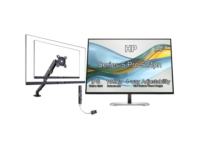 Series 5 Pro 24' 100Hz WUXGA IPS Monitor Adjustable Tilt, Swivel, Pivot Anti Glare, Flicker Free, VESA (100mm), HDMI, DP w/ DKZ Hub, Black/Silver...
