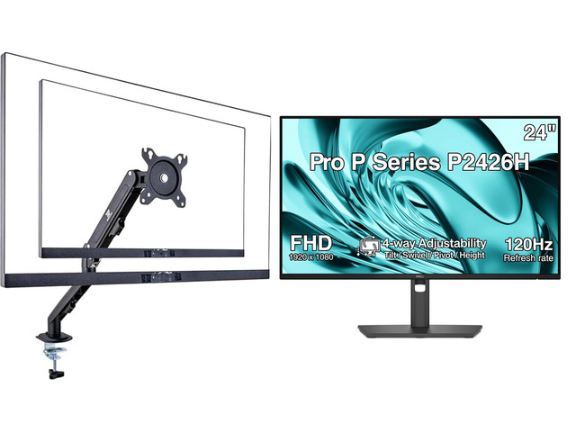 Pro P Series P2426H 24' FHD IPS Monitor, Swivel/Height/Pivot/Tilt Anti-Glare, Flicker Free, VESA Mount (100 x 100mm), HDMI, DisplayPort, Dark...