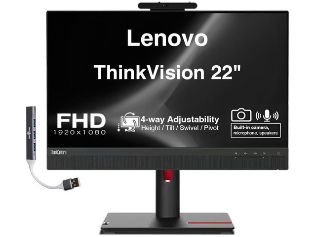 ThinkVision 22' FHD IPS Conferencing Monitor with 4ms Response Time Anti-Glare, VESA Mount (100 x 100mm), Adjustable Height, Tilt, Swivel, Pivot,...