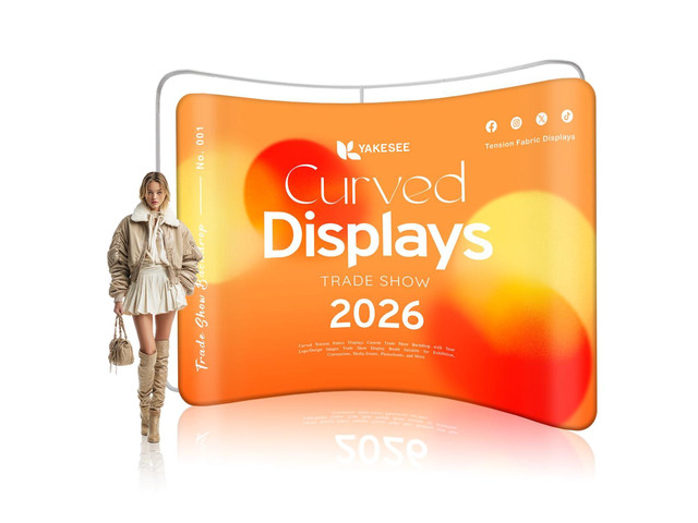 Trade Show Backdrop Tension Banner Curved Tension Fabric Displays 8x10 FT Custom H-D Printing Tension Fabric Backdrop 260g Heavy-Weight Trade...