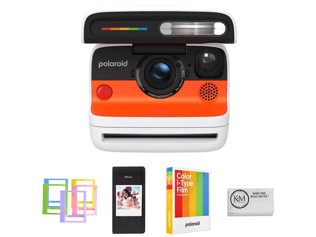 Flip Instant Camera Color Starter Set White, 8 Exposures Bundle with Photo Album & Colored Frames + Cleaning Cloth (3 Items)
