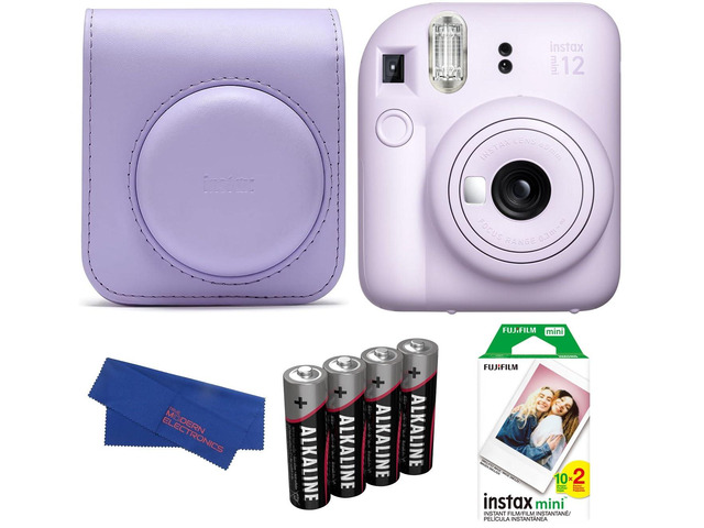 INSTAX MINI 12 Instant Film Camera (Lilac Purple) Bundle, Includes: INSTAX Mini Film (20 Exposures), INSTAX Mini 12 Case and More (5 Items)