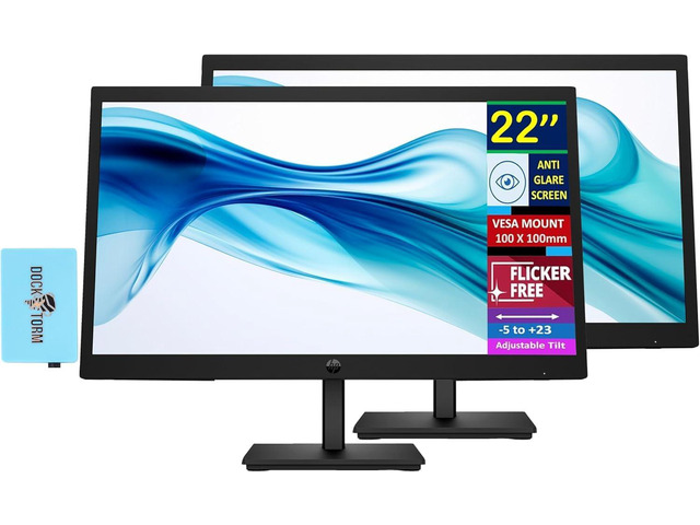 22' Series 3 Pro 322pv FHD Monitor with 5 ms Response Time (2-Pack) Anti-Glare, Flicker Free, VESA Mount (100x100mm), HDMI, VGA & Dockztorm USB...