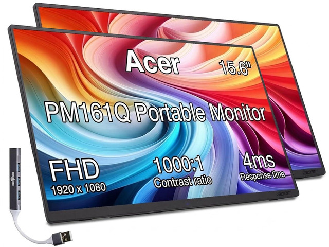 PM161Q 15.6' Portable USB-C IPS Monitor with Tiltable Stand 2 Pack 4ms Response Time, Anti-Glare, 250 nits, Built-in Speakers, Mini HDMI &...