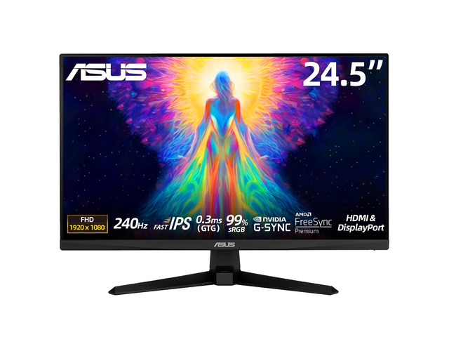 TUF 24.5' Gaming Monitor, FHD 1080p, Fast IPS, 240Hz, 0.3ms, AMD FreeSync Premium, G-SYNC Compatible, 99% sRGB, ELMB Sync, DisplayPort, HDMI, Eye...