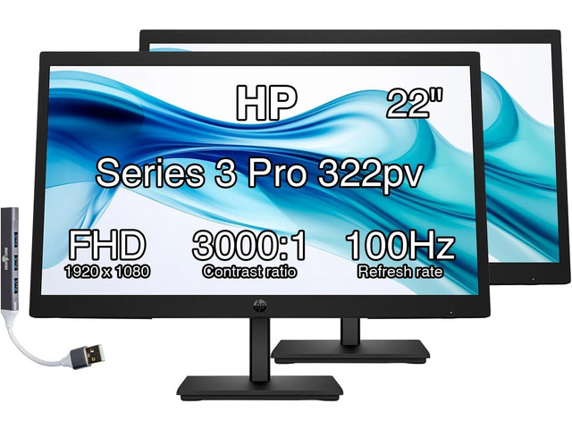 22' Series 3 Pro 322pv FHD Monitor Anti-Glare, Flicker Free, VESA Mount (100x100mm), 5 ms Response Time, HDMI, VGA & Dockztorm USB Port Expander,...