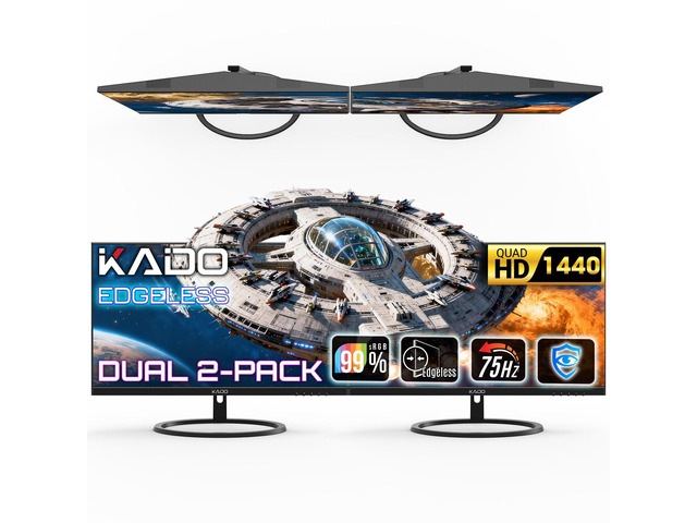 2-Pack 27-inch Flat Screen 2560x1440 QHD IPS Computer Monitor 75Hz Edgeless Dual Monitor Setup HDMI Office Gaming Hybrid, VESA Wall Mount Arm...