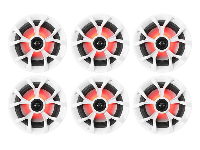 RKL65MBW 6.5' 2-Way Coaxial Marine Boat LED Speakers, 6-Pack 700W Peak / 170W RMS, 4 Ohm, Waterproof, Red/Blue Beat-Sync LEDs, 35Hz-20kHz,...