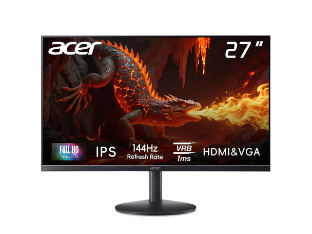 27' FHD Gaming Monitor, 144Hz, 1ms, IPS, 99% sRGB, HDMI, VGA, AMD FreeSync, Zero-Frame Design, Tilt, Anti-Glare, Wall Mountable, Black