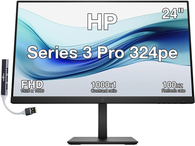 Series 3 Pro 324pe 24' 100Hz FHD IPS Monitor with Adjustable Tilt Built-in Dual 2W Speakers, Swivel/Pivot/Height, VESA Mount, VGA, Displayport,...