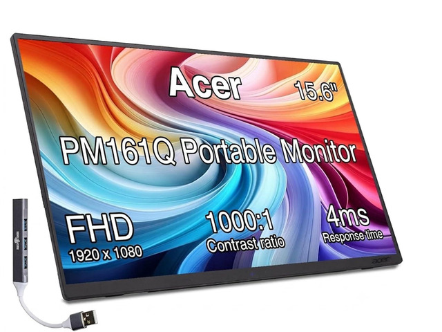 PM161Q 15.6' Portable USB-C IPS Monitor with Tiltable Stand 4ms Response Time, Anti-Glare, 250 nits Brightness, Built-in Speakers, Mini HDMI &...