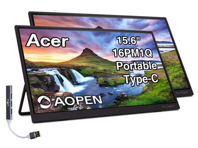 AOPEN 16PM1Q 15.6' FHD IPS Portable Monitor with Tiltable Stand(2Pack) Built-in Speakers, Anti-Glare, AMD FreeSync, Mini HDMI & Dockztorm USB...