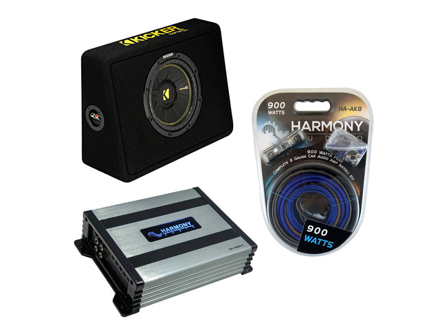 Dual 10' Truck Sub Box with Amp and Kit Kicker 44TCWC102 10 inch loaded subwoofer enclosure and amplifier combo package, 8 gauge wiring included,...