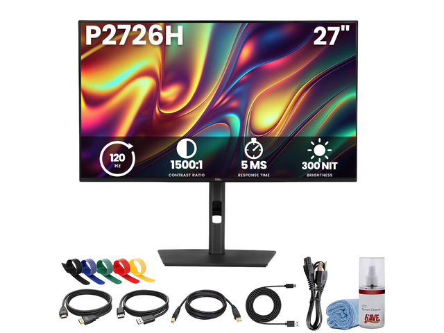 Pro P2726H 27' FHD 1920 x 1080 at 120Hz IPS Monitor Bundle For Home & Office HDMI, DisplayPort, 16:9 IPS Panel, USB-C 15W Hub, 99% sRGB + USB-C...