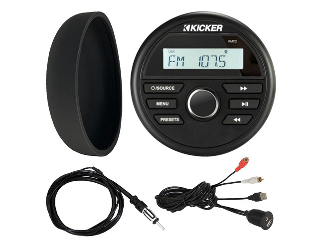 46KMC2 Marine Bluetooth All-Weather AM/FM USB/AUX Gauge Style Media Center Receiver W/Black Cover, Bundle Combo with USB/AUX 3.5MM Interface...