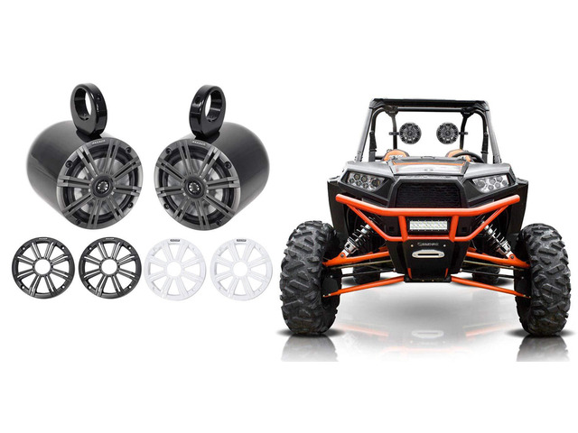 Pair 45KM654 6.5' 390w Marine Boat Speakers KM65 w/Charcoal with White Grilles Bundle with 2 Rockville MAC65B 6.5' Black Aluminum Wakeboard Tower...