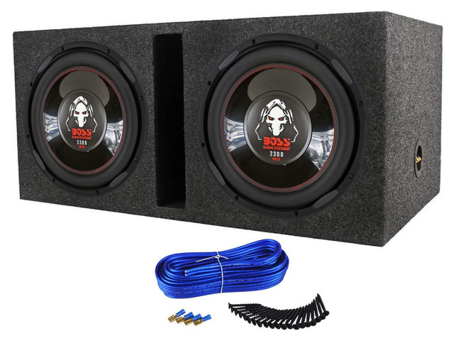 BOSS Audio P126DVC 12 Inch 2300 Watt Car Subwoofers with Dual Voice Coil and QBASS12 Q Power 12 Inch Dual Heavy Duty Vented Subwoofer Box Enclosure