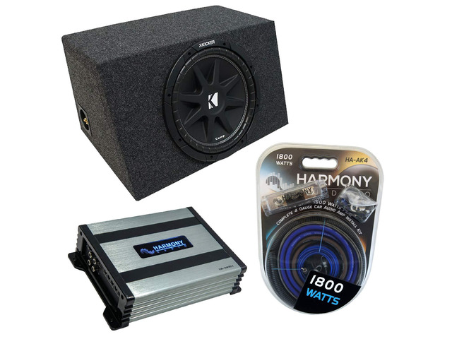 Universal Car Stereo Hatchback Sealed Single 12' Kicker Bundle Comp C12 Sub Box Enclosure & Harmony HA-A400.1 Amp