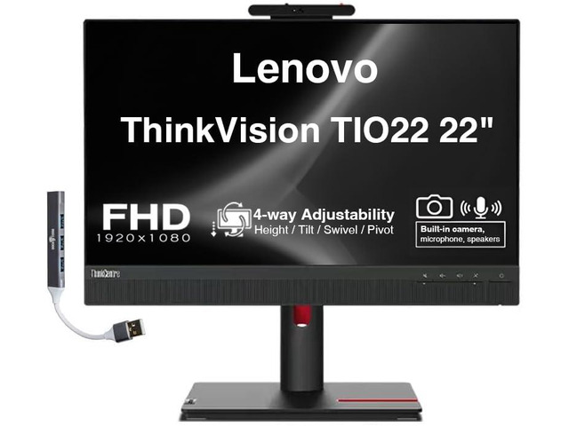 ThinkVision TIO22 22' FHD IPS Conferencing Monitor Anti-Glare with 4ms Response Time, VESA Mount (100 x 100mm), Adjustable Height, Tilt, Swivel,...