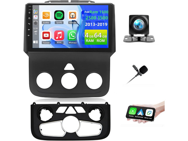 4+64G Car Stereo for Dodge RAM 1500/2500/3500 2013-2018(Manual and Auto AC), 9'' Touch Screen for RAM 1500 Radio Upgrade with Wireless Carplay...