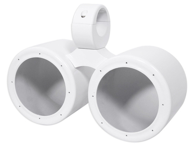 DMAC65W Dual 6.5' White Wakeboard Tower Speaker Enclosure Speaker Pod, 100% Waterproof, Aluminum, Internally Wired, Marinized, Fits 2' to 2.5'...