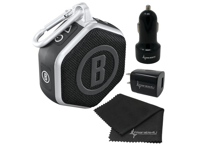 Bushnell Wingman Mini Black/Silver GPS Bluetooth Speaker with Cleaning Cloth and Wall/Car Chargers Bundle
