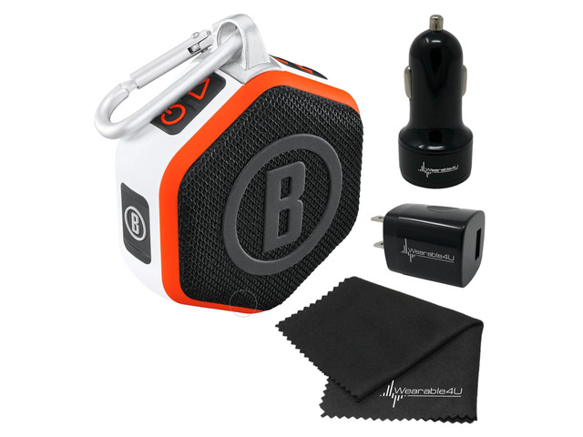 Bushnell Wingman Mini Orange/White GPS Bluetooth Speaker with Cleaning Cloth and Wall/Car Chargers Bundle