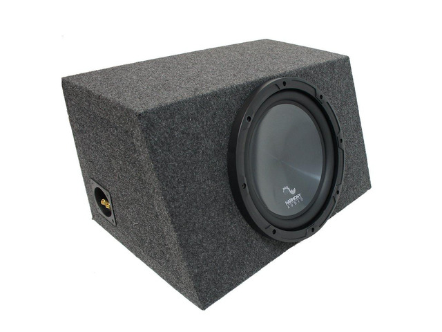 Single 12' Sealed Hatchback Sub Box Harmony R124 Loaded Subwoofer Enclosure Universal design for cars, deep low-end punch, space-saving combo...